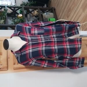 Hollister Flannel Ladies Size Large Red White and Blue Button Down